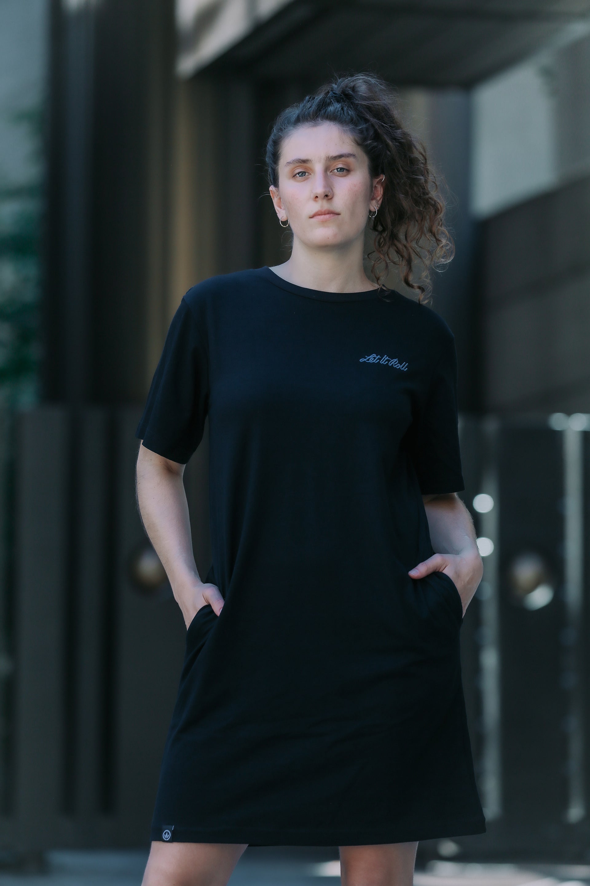LETITROLL EMBROIDERED DAY DRESS BLACK