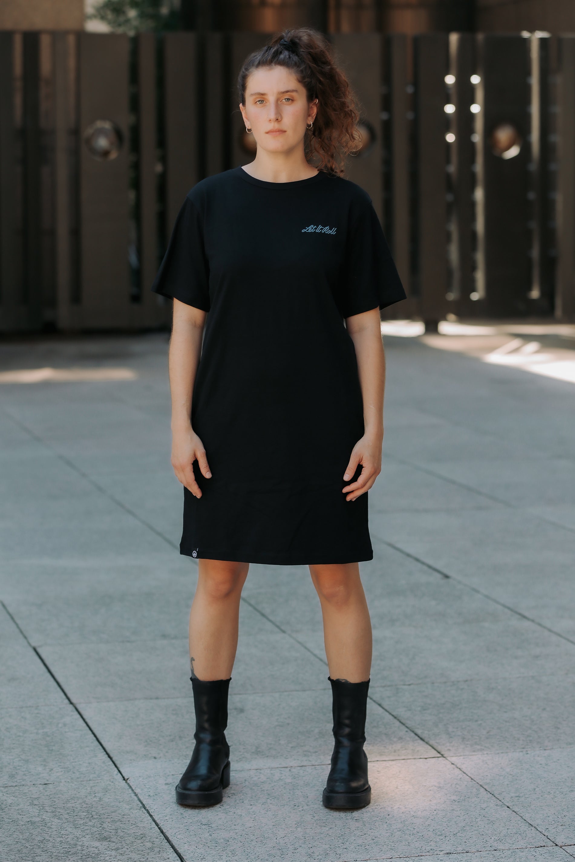 LETITROLL EMBROIDERED DAY DRESS BLACK